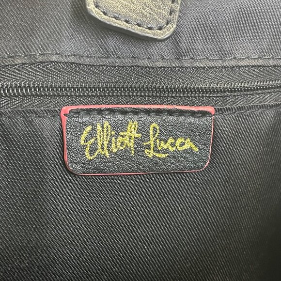 Elliot Lucca Navy Textured Lining Black Straps & Zipper Closure Tote Bag Sz L - Picture 12 of 13